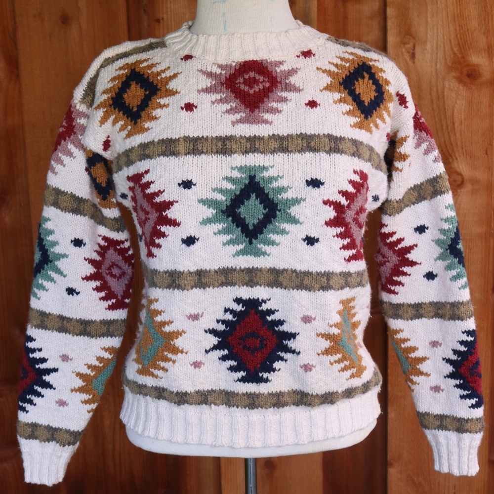 L.L. Bean Multicolor Patterned Crew Neck Sweater - image 1